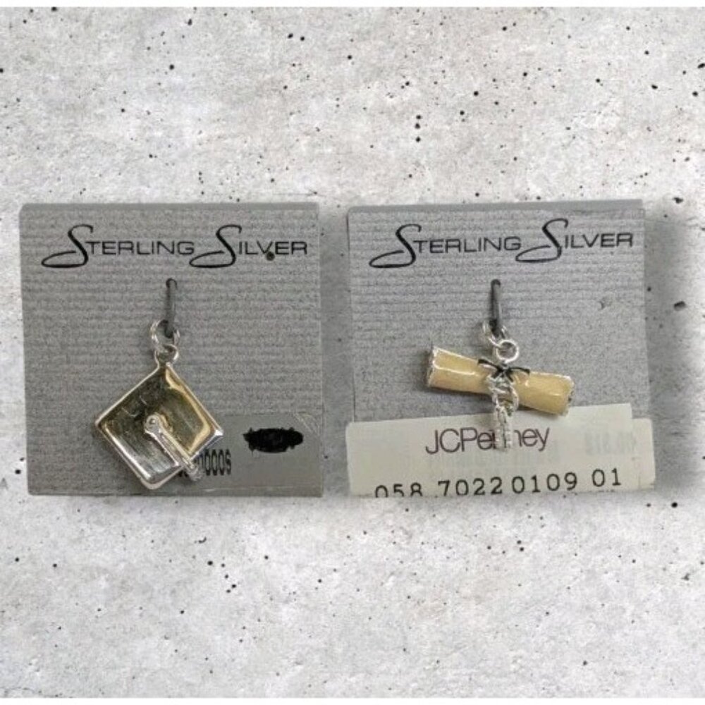 2 Sterling Silver Charms Graduation Cap Diploma Hat Pendant Grad Gift Deadstock